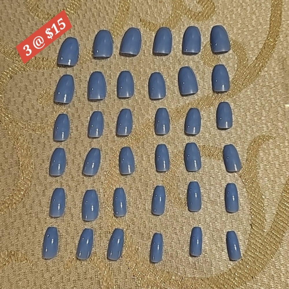 Medium Length Coffin Shape Blue Nails